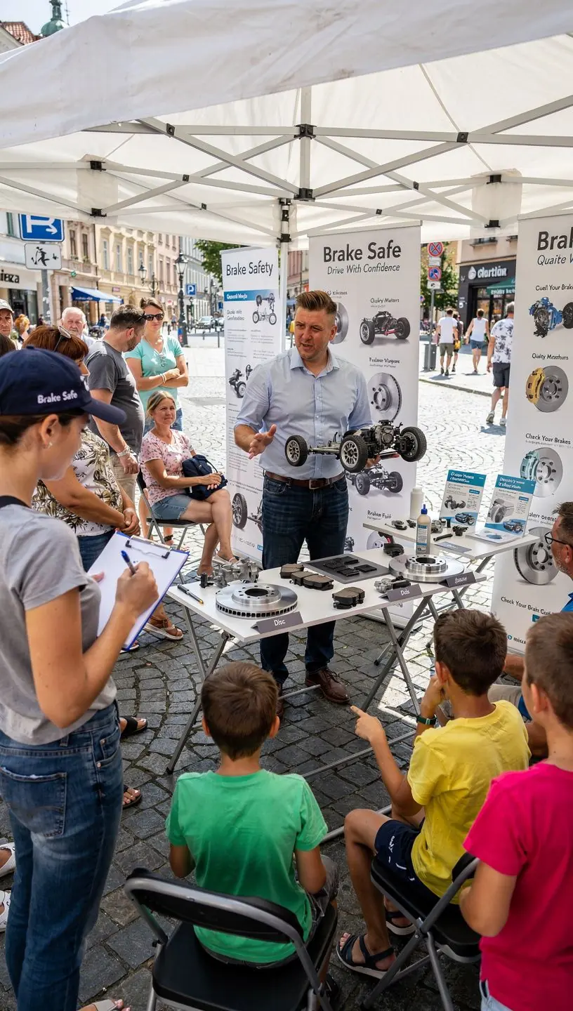 Servisný technik kontroluje stav brzdového kotúča a bubna počas preventívnej údržby vozidla.