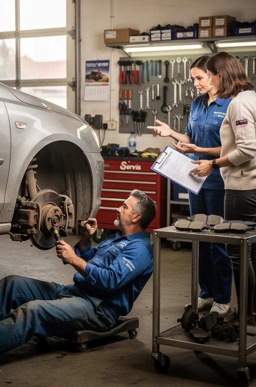 Technik precízne nastavuje odpruženie vozidla podľa bezpečnostných štandardov v profesionálnej dielni.